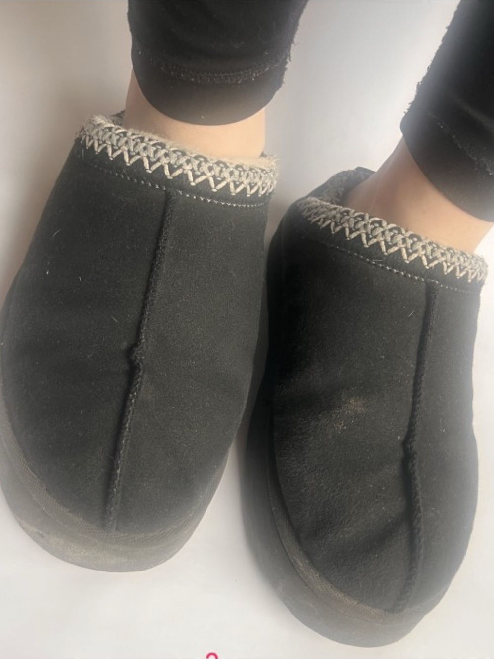 Black Slip-On Cozy Clog with Contrast Stitching very worn